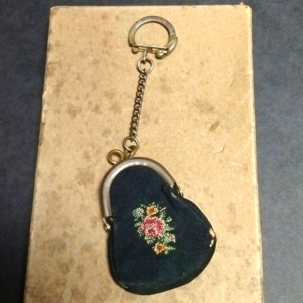 Antique needlepoint, coin purse, key chain, 1900.